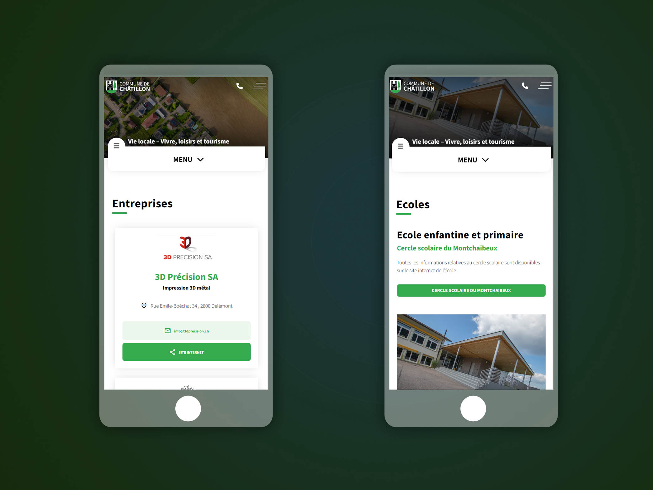 Aperçu du projet Commune de Châtillon – Site internet réalisé par Step One en Suisse (image 2387)