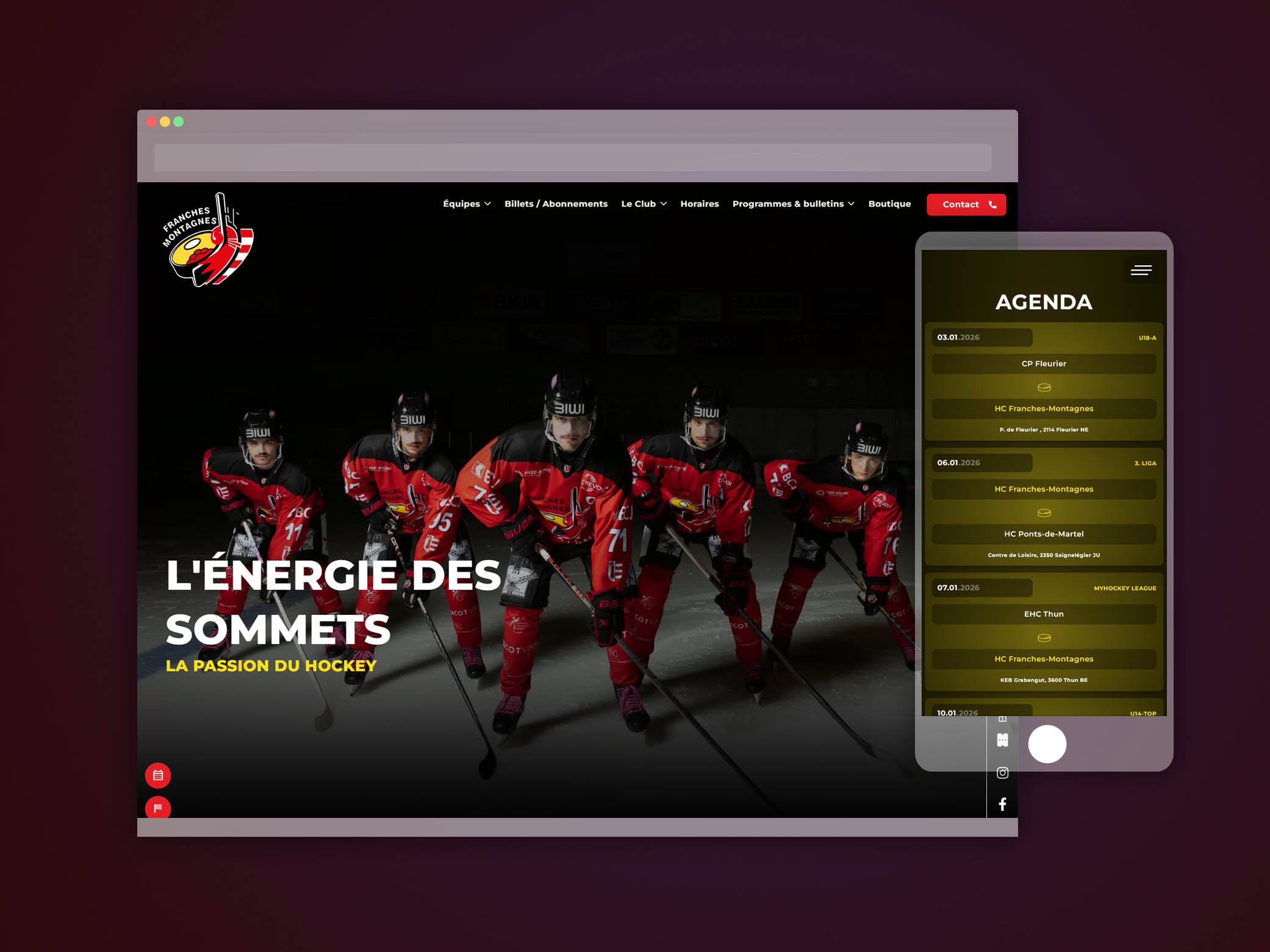 Projet HC Franches-Montagnes - site internet Suisse - par Step One